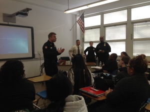 During the first session of the Police Interaction Program, Captain Brady addresses students about use of force. The session concluded with questions from the students about controversial and misleading information about police brutality seen in social media. 